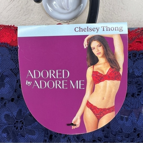 NEW 3X ADORE ME CHELSEY THONG SET BLUE RED LACE GIFT PLUS LINGERIE - Picture 3 of 7